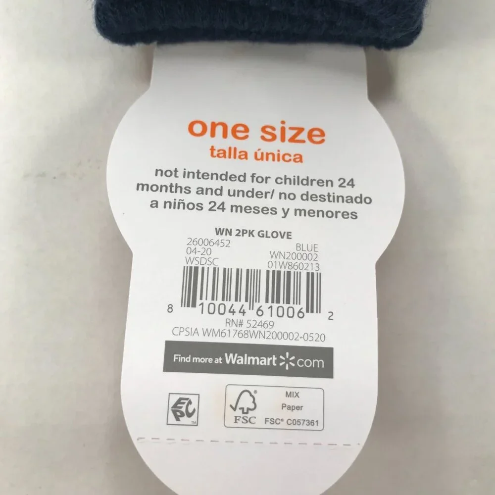 2 Pair Pack Wonder Nation Kids One Size Knit Gloves One Blue One Navy New